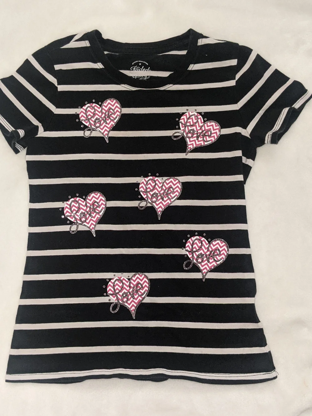 Girls Black & White Striped Heart Tee & Sweat Pants